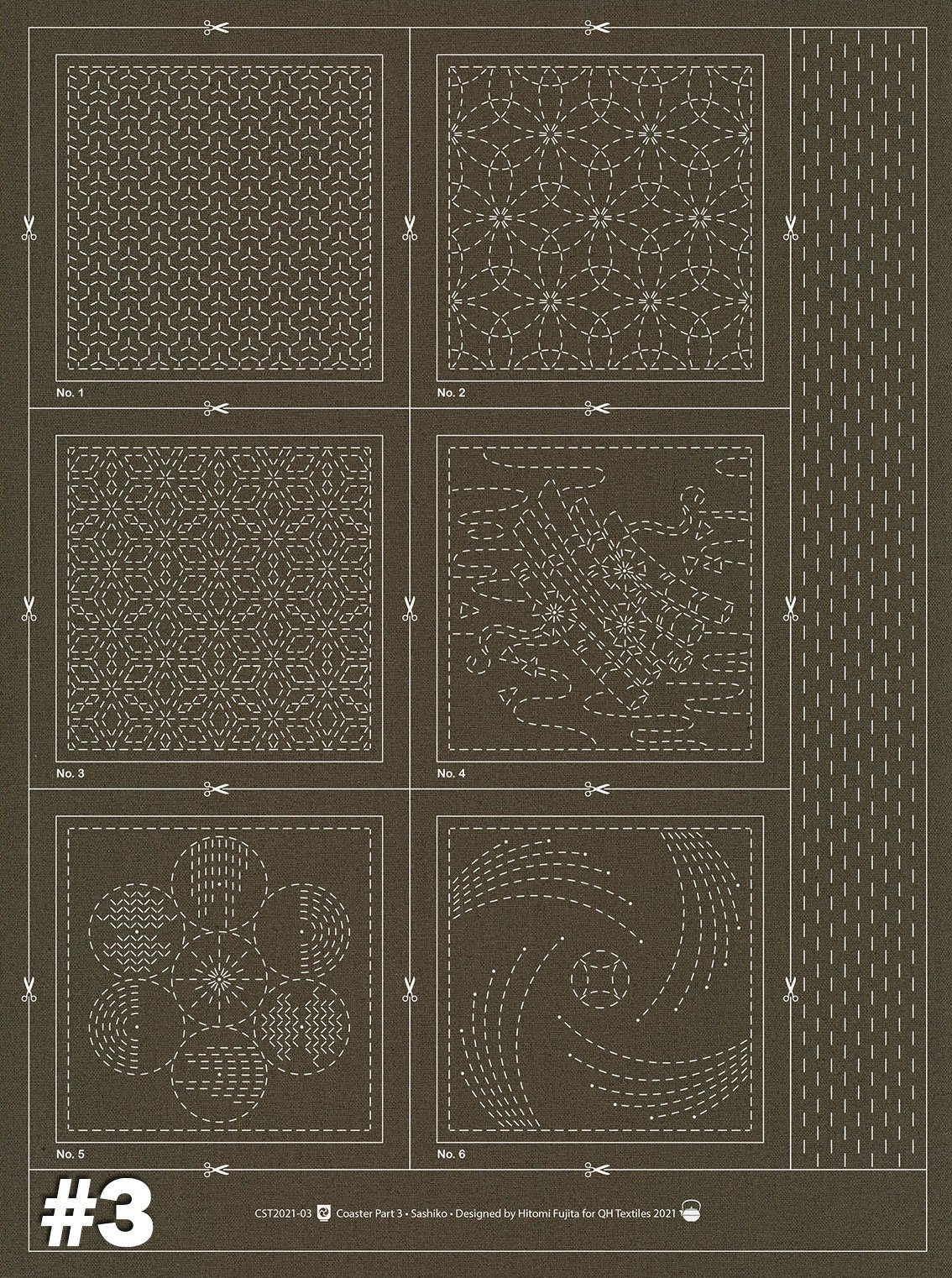 Sashiko Coasters Pre-printed Cotton & Linen Hand-Printed, HIitomezashi
