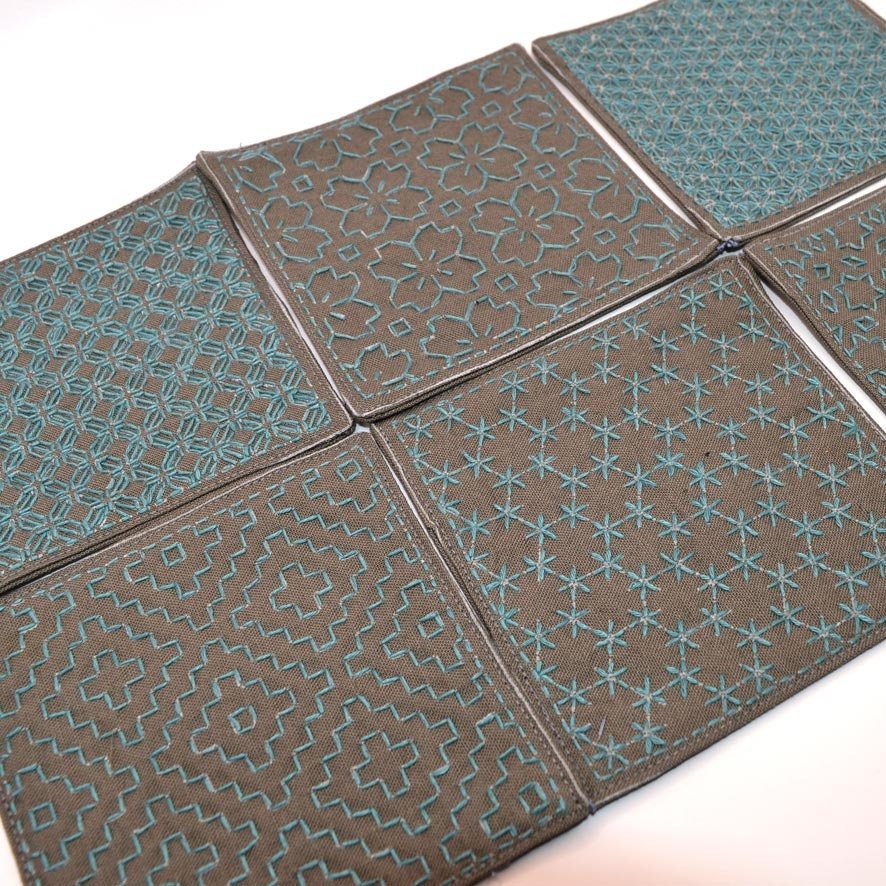 Sashiko Coasters Pre-printed Cotton & Linen Hand-Printed, HIitomezashi