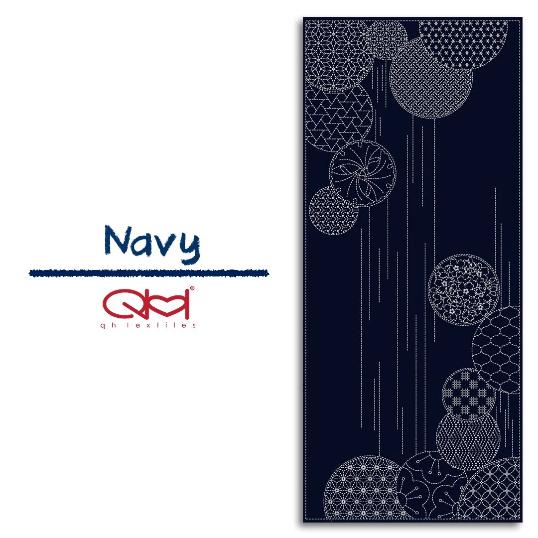 KF1125-13A Wagara Sashiko Panel - Waterfall, Preprinted Cotton 100%, designed by QH Textiles.