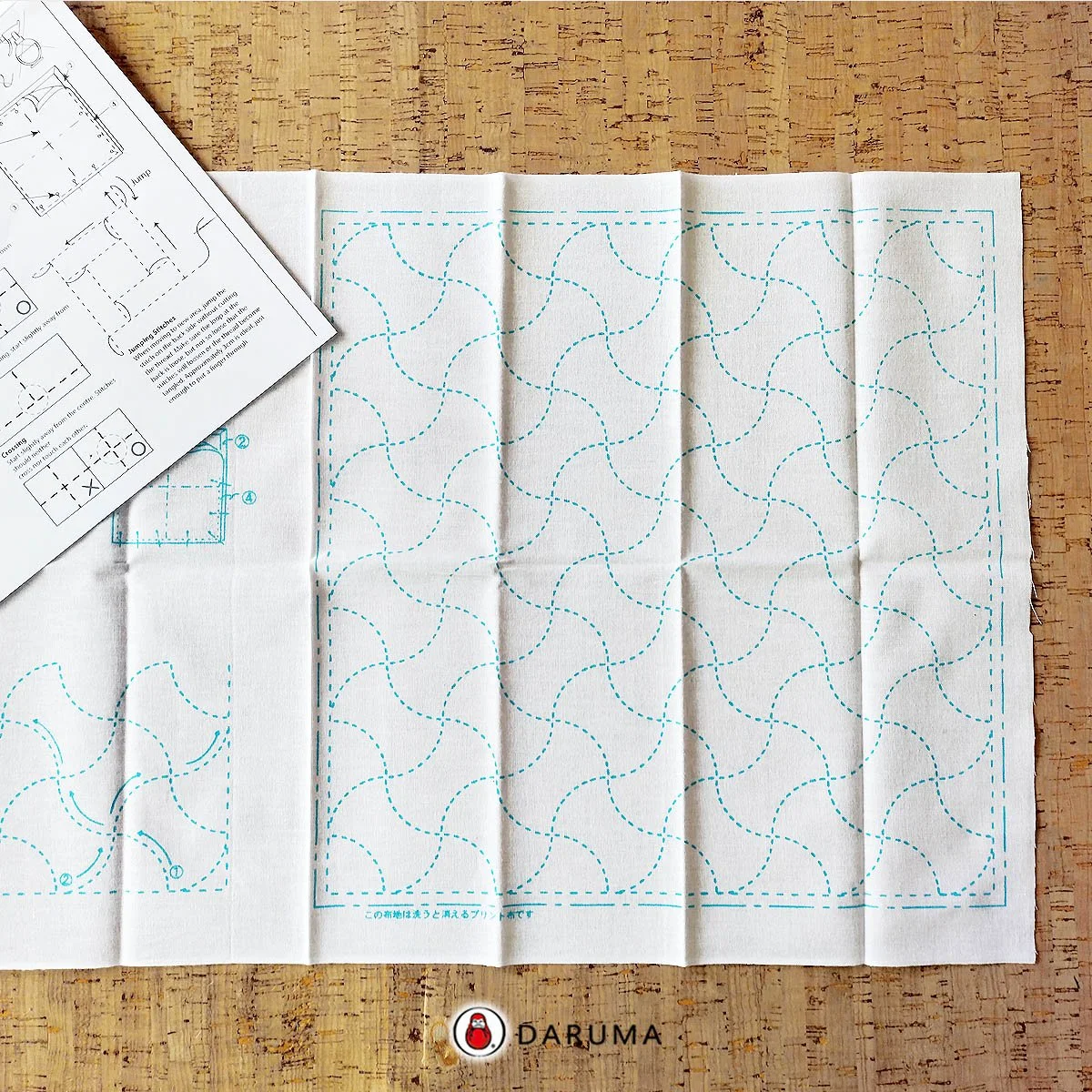 843K-4 Bundo-Tsunagi White. Daruma Yume-Fukin Sashiko Pre-printed Fabric Sashiko Sampler
