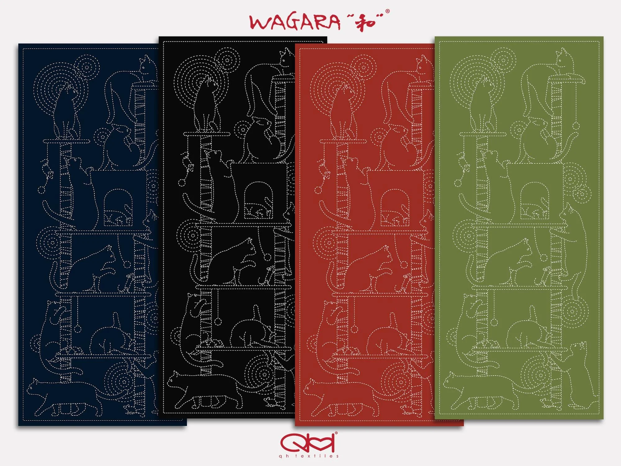 Wagara Sashiko Panel (Cat Tower) Pre-printed Cotton 100%