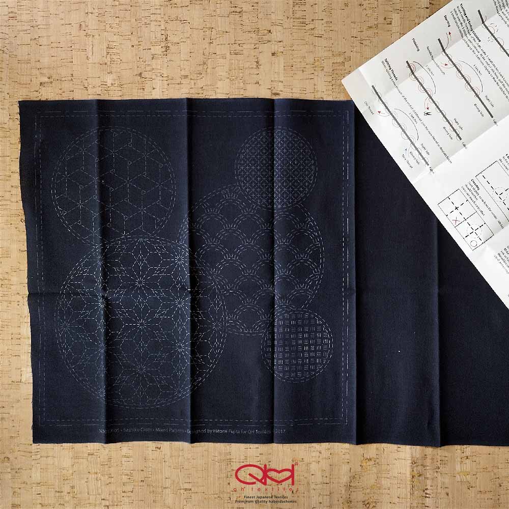 Sashiko Cloth Pre-Printed In Water-Soluble Mixed Pattern