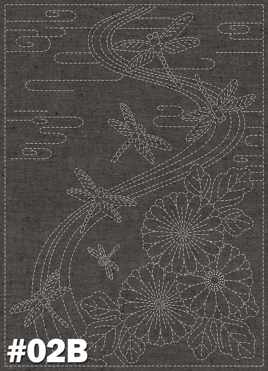 Sashiko Panel Kit, Pre-printed Yarn Dyed Cotton, nep fabric, hand-dyed panel, designed by qh textiles.