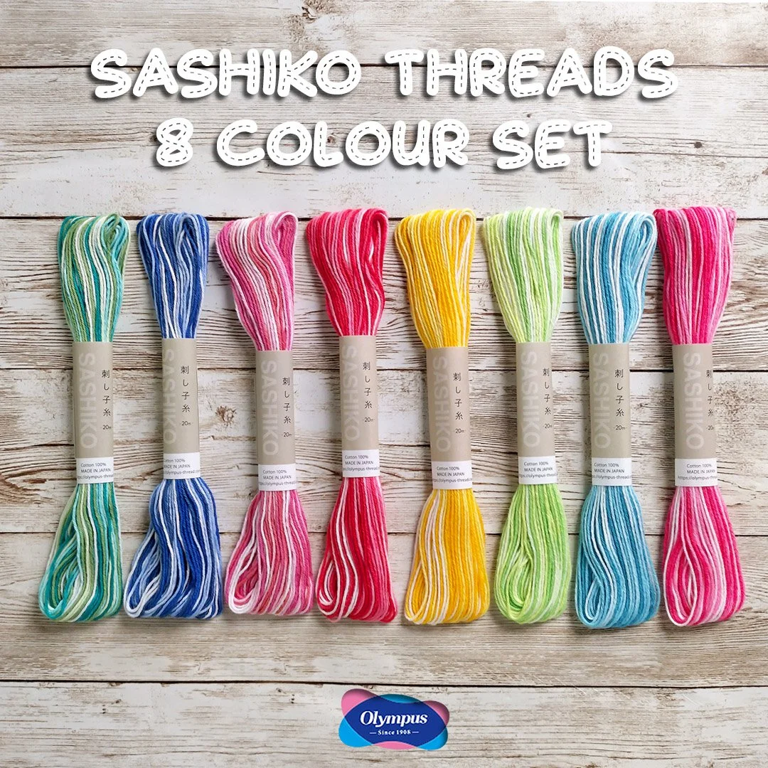 Olympus Variegated Bokashi Sashiko Threads, 100m (Approx. 22 Yds) skeins, 6 Strands, Japanese Embroidery Floss. Made in Japan.