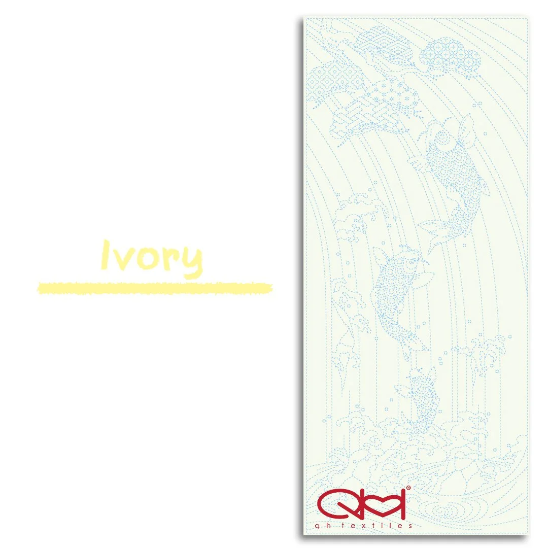 KF1123-11c ivory.KF1123 Wagara Sashiko Panel - Splashing Spirits, Preprinted Cotton 100%, designed by QH Textiles
