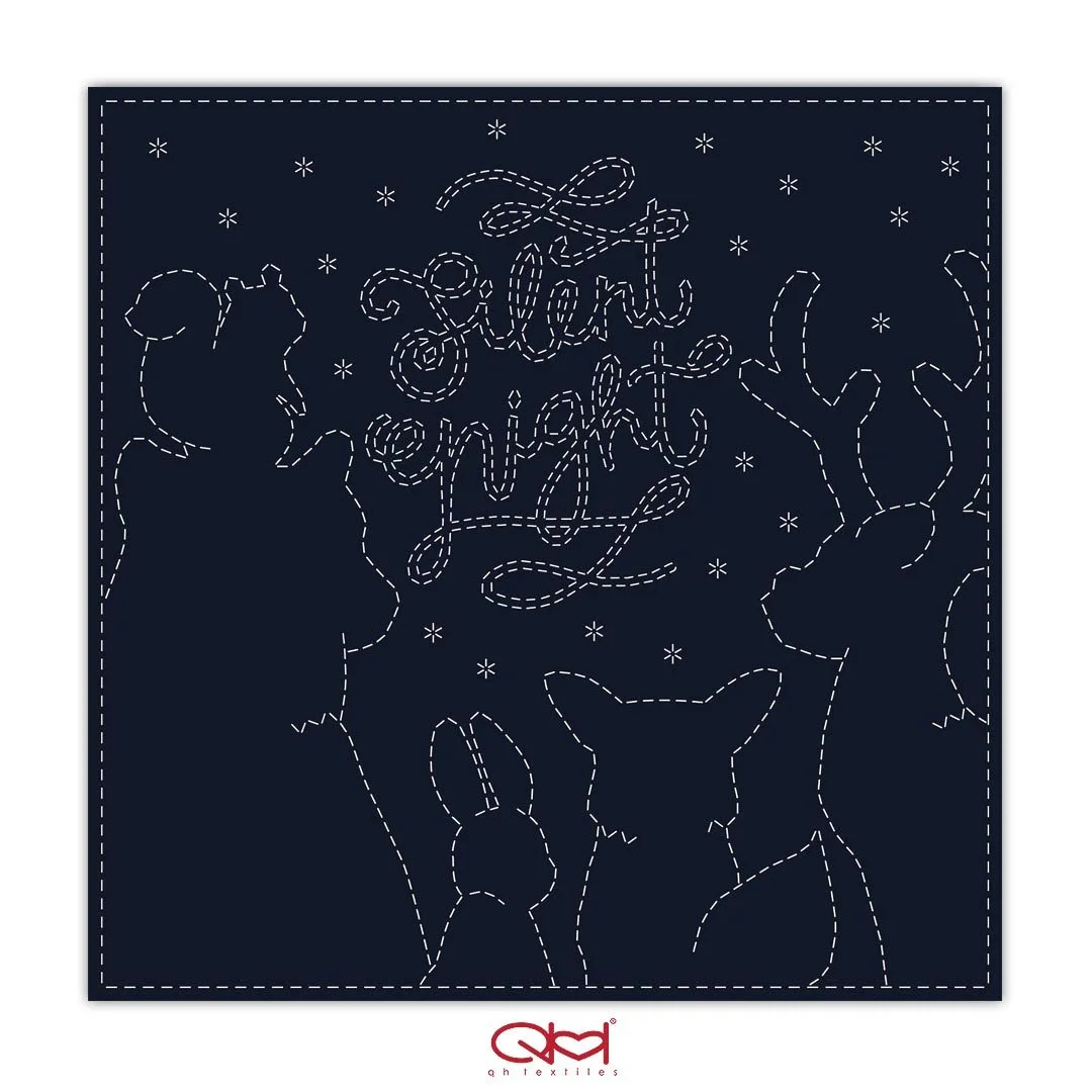 QH Textiles Sashiko Cloth Pre-Printed In Water-Soluble KF2022-XM01Silhouette Christmas