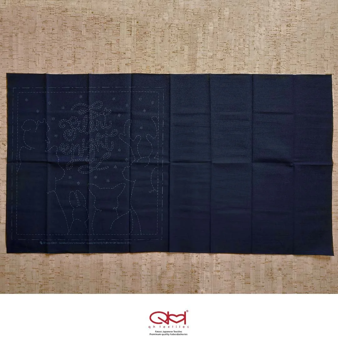 QH Textiles Sashiko Cloth Pre-Printed In Water-Soluble KF2022-XM01Silhouette Christmas