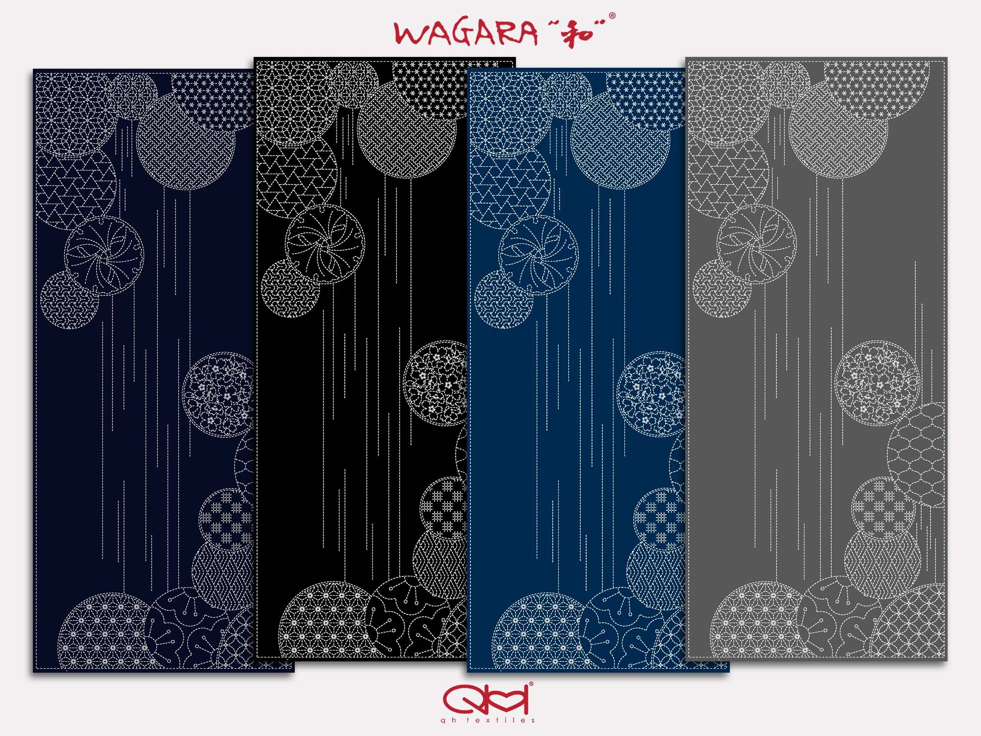 Wagara Sashiko Panel (Waterfall), Pre-printed Cotton 100%