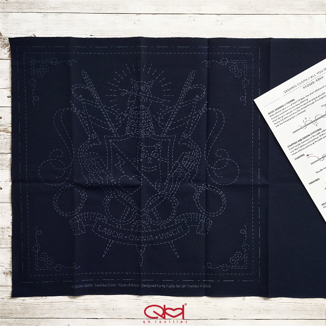 KF2026-50NV Coat of Arms, Sashiko Panel, Pre-printed Cotton Hand-Printed