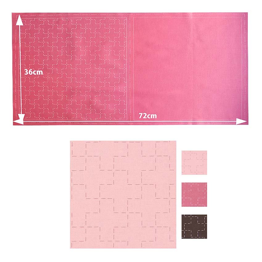 Hidamari sashiko samplers are produced by Cosmo. This design features a Jujitsunagi pattern