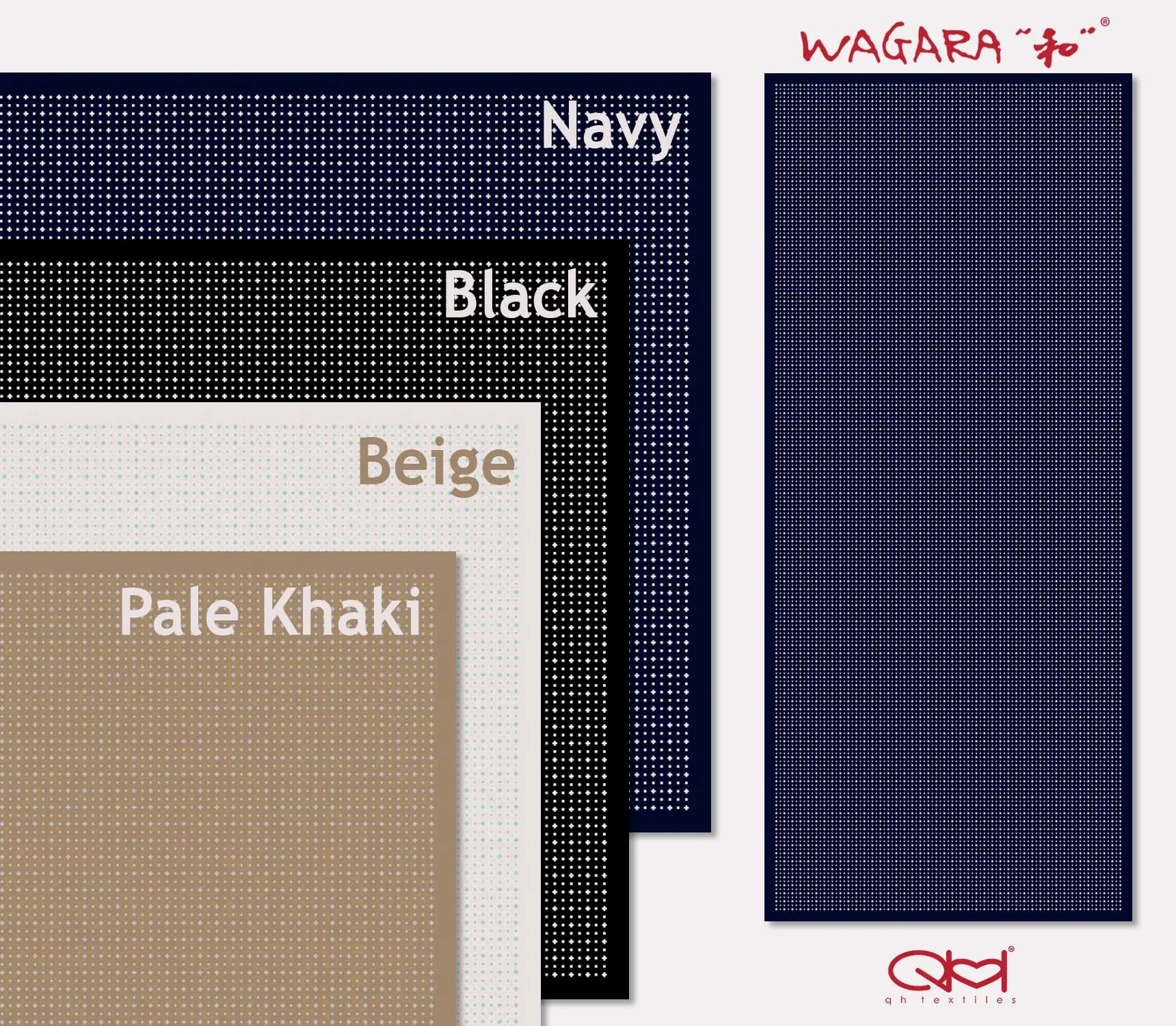 Wagara Sashiko Fabric from QH Textiles. 5mm Wash Away Dot Grid Fabric. KF1126 Grid Sashiko Fabric. For Hitome-Zashi and Kuguri-Zashi. Available in Navy, Black, Beige and Pale Khaki