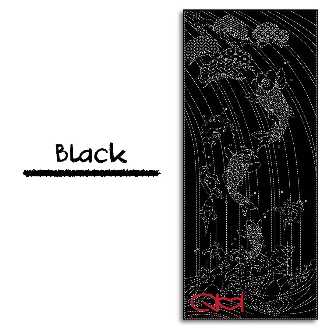 KF1123-11b black.KF1123 Wagara Sashiko Panel - Splashing Spirits, Preprinted Cotton 100%, designed by QH Textiles