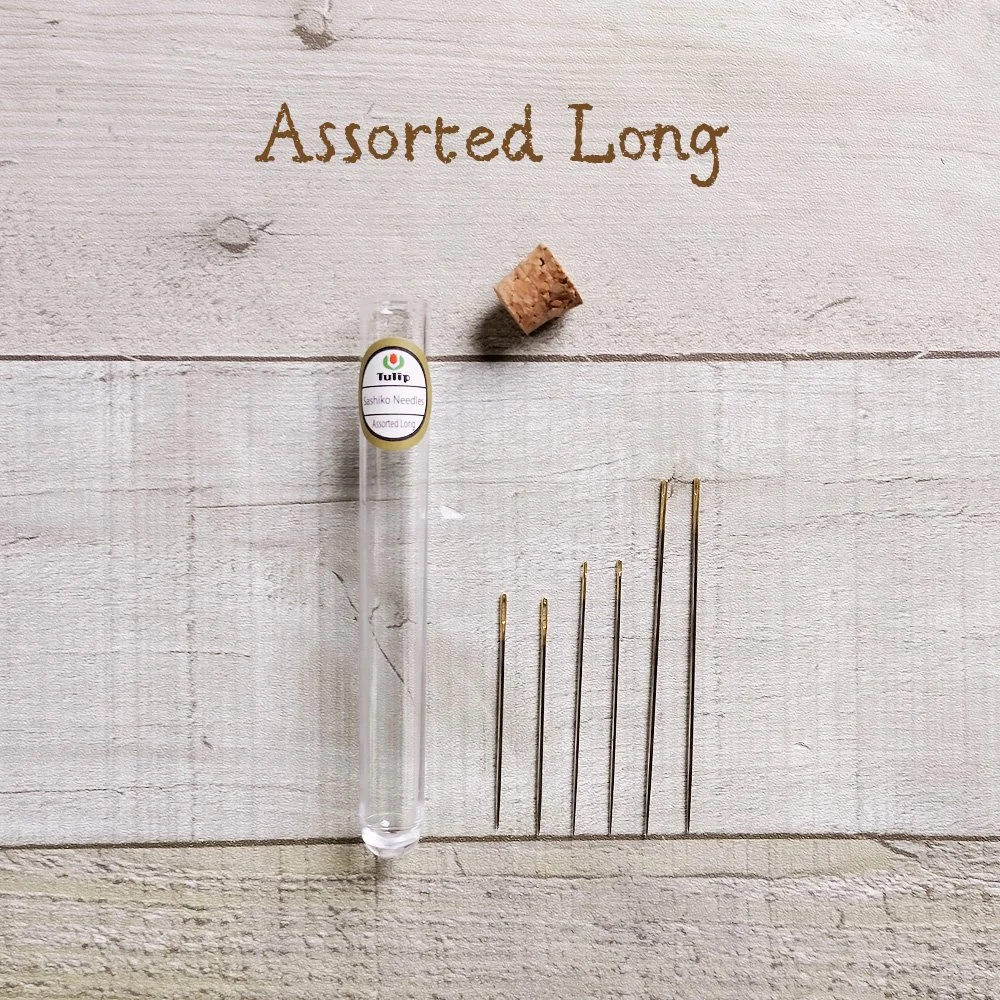 Tulip Sashiko Needles feature a big eye, strong body, and sharp point. These premium Japanese embroidery needles are made in Hiroshima, Japan. Enjoy hours of stitching with reduced fatigue!