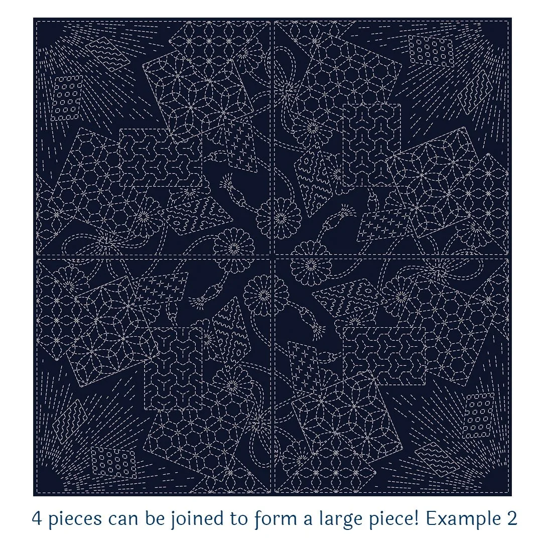 kf2022-mk01 Sashiko Panel, Pre-printed Cotton Hand-Printed Kaleidoscope by QH Textiles