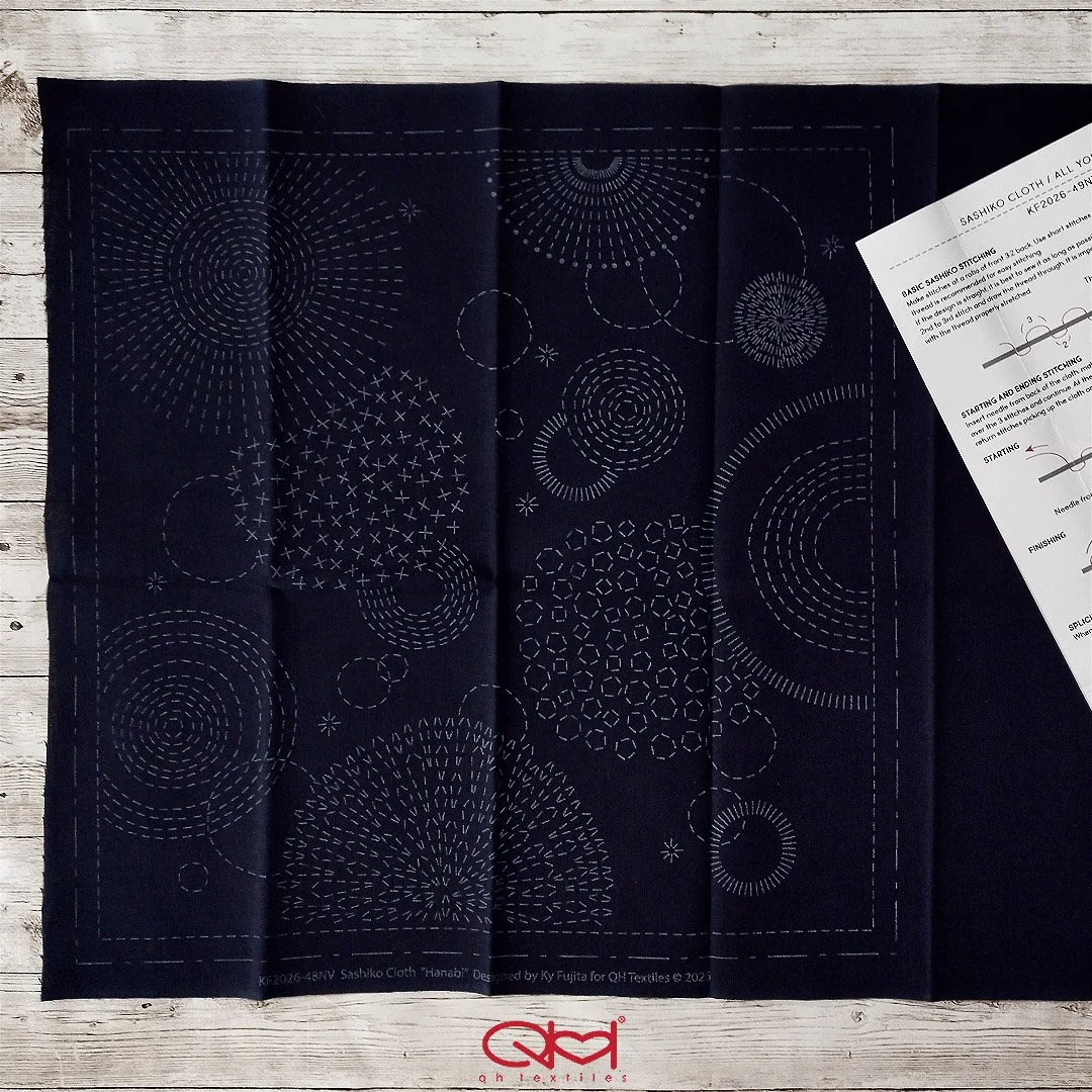 KF2026-48NV Hanabi, Sashiko Panel, Pre-printed Cotton Hand-Printed