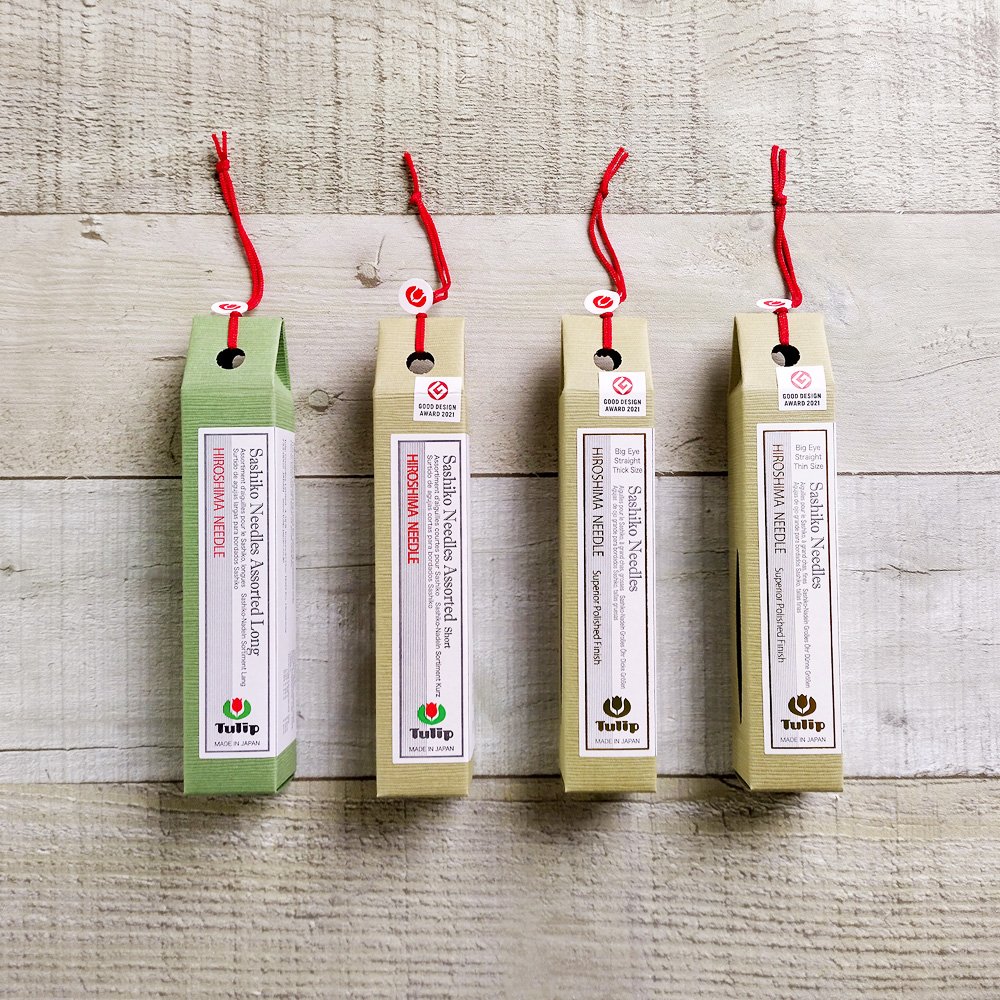 Tulip Sashiko Needles feature a big eye, strong body, and sharp point. These premium Japanese embroidery needles are made in Hiroshima, Japan. Enjoy hours of stitching with reduced fatigue!
