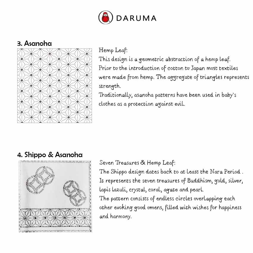 Daruma Printed Sashiko Sampler with water-soluble ink