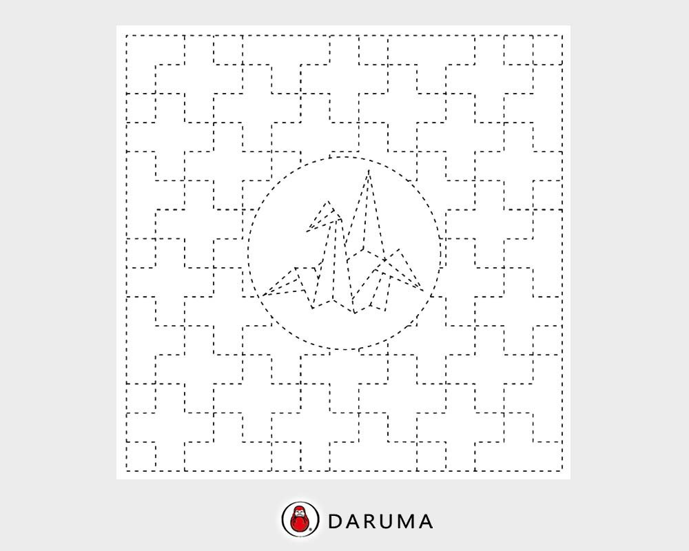 Daruma Sashiko Pre-printed Fabric Sashiko Sampler Wash-Away Origami Crane