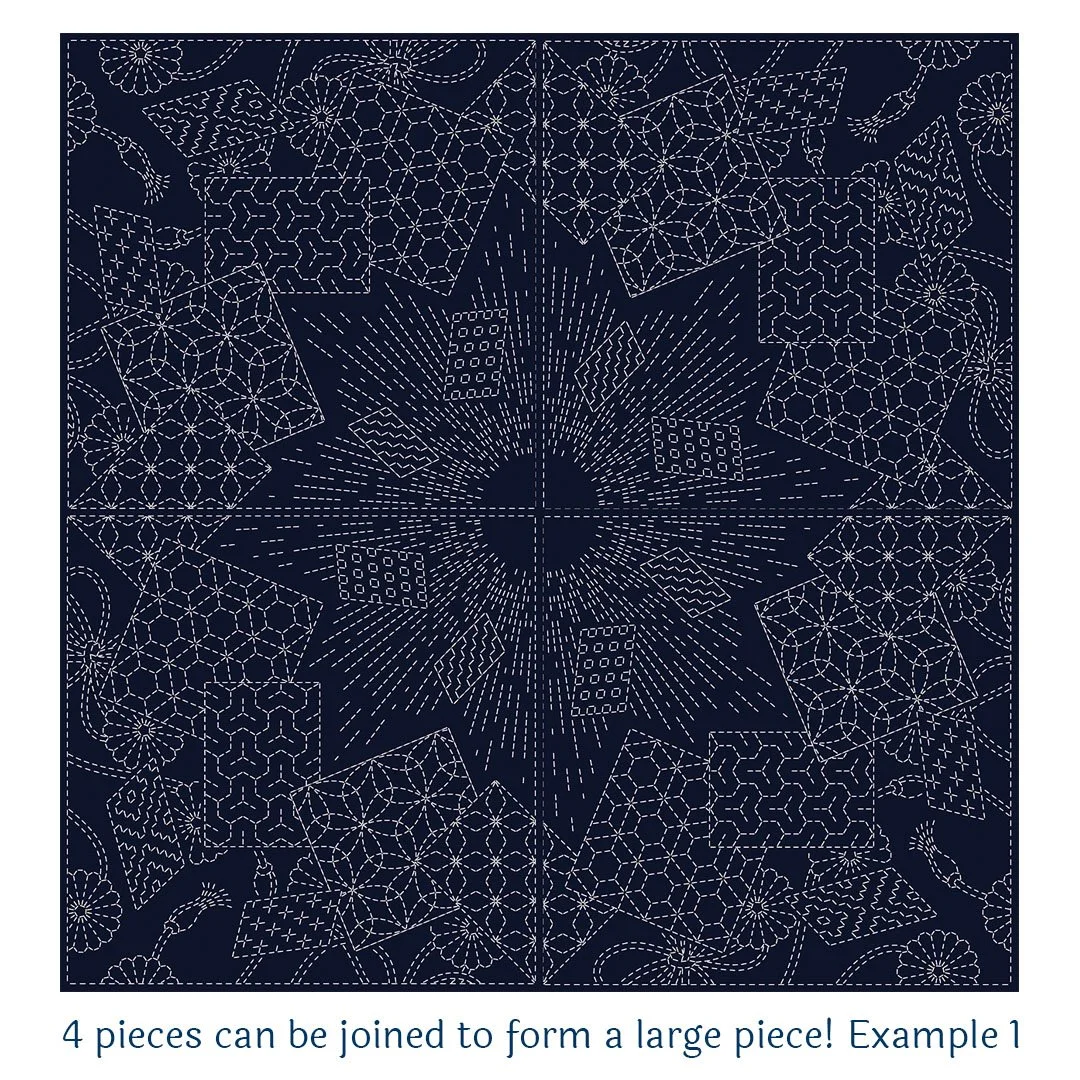 kf2022-mk01 Sashiko Panel, Pre-printed Cotton Hand-Printed Kaleidoscope by QH Textiles