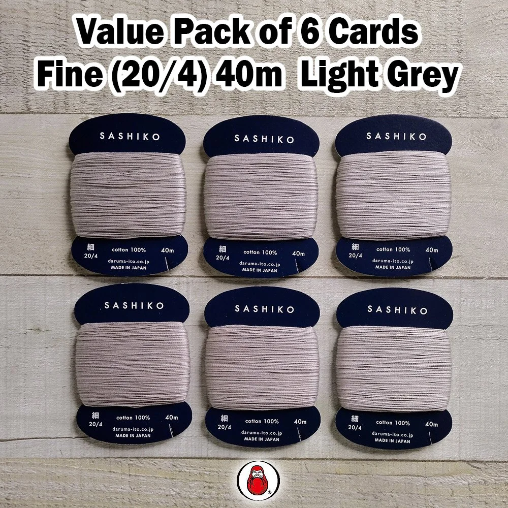 Daruma Fine 217 VALUE PACK of 6 cards (Light Grey) Daruma Sashiko Thread, Fine (20/4), 240m