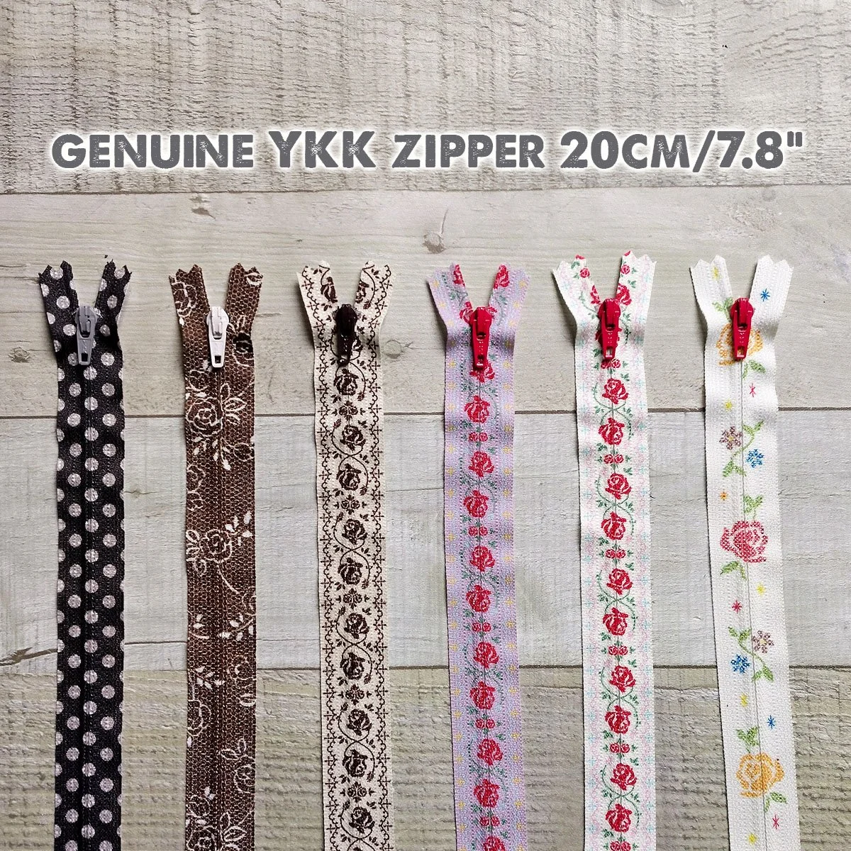Genuine YKK Printed Zipper 20cm, Closed-end zipper, dotty and floral designs