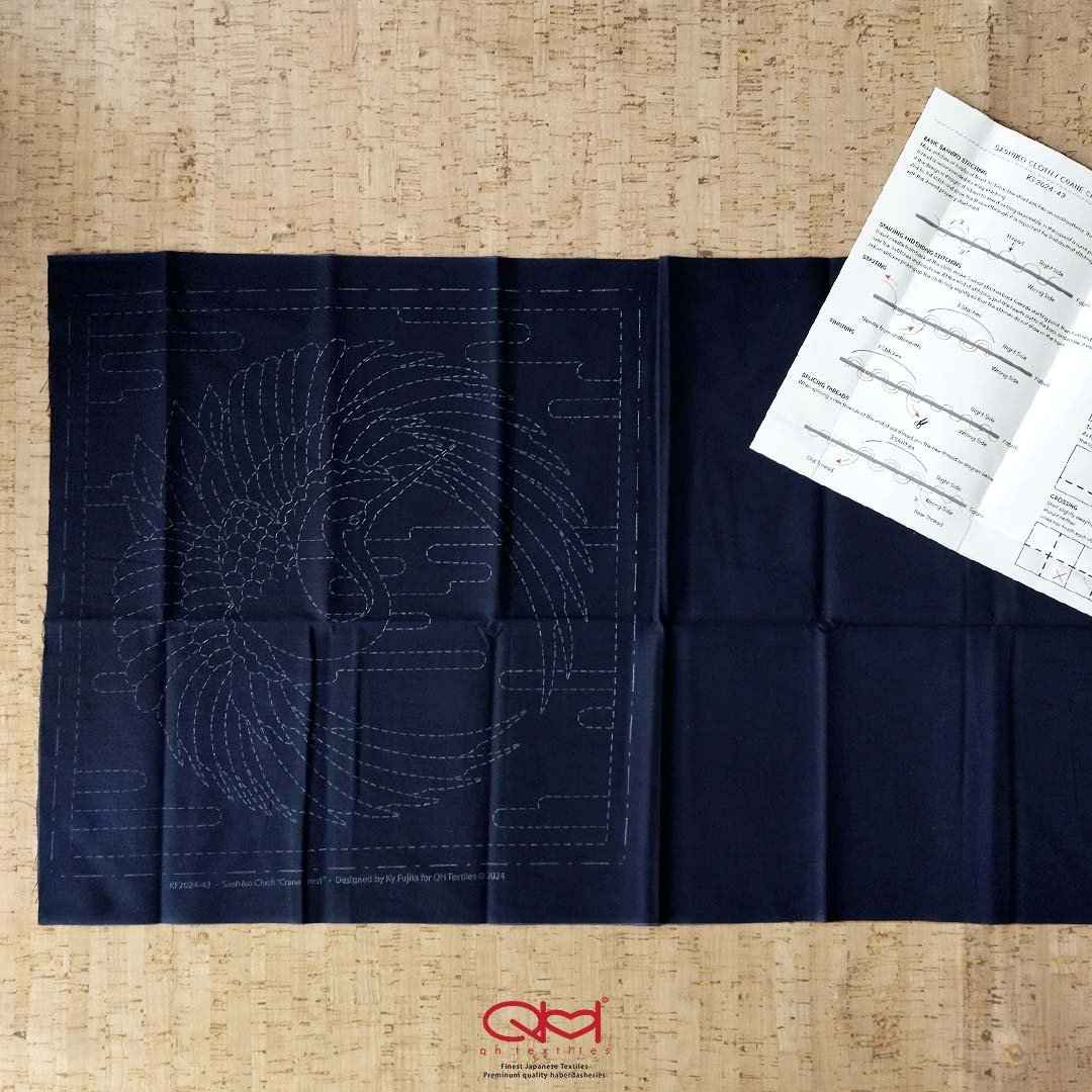 Sashiko Cloth Pre-Printed In Water-Soluble Crane Crest