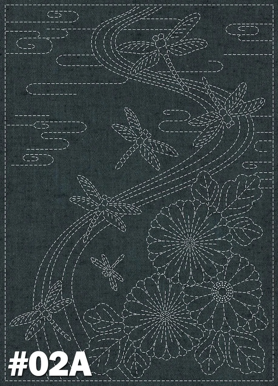 Sashiko Panel Kit, Pre-printed Yarn Dyed Cotton, nep fabric, hand-dyed panel, designed by qh textiles.