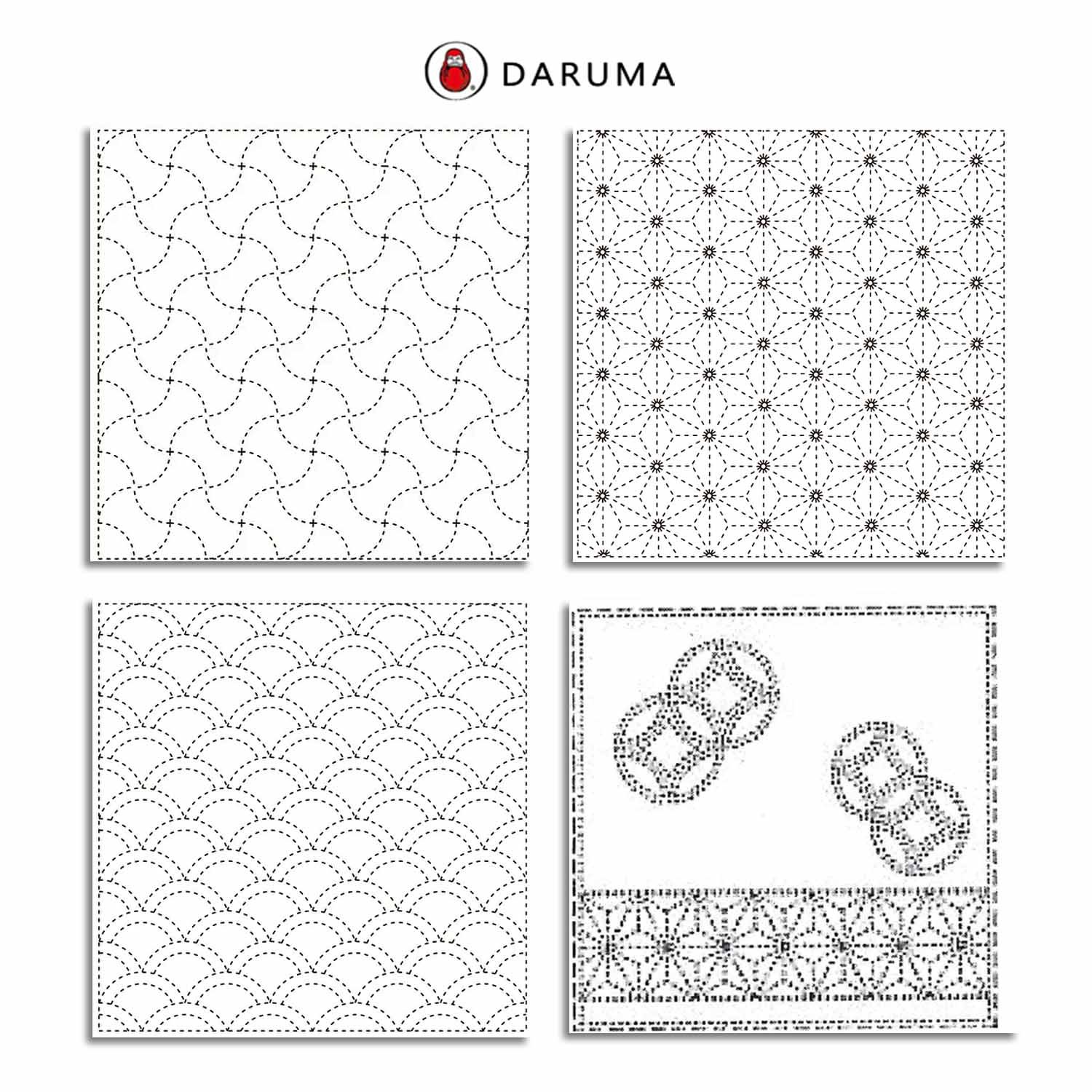 Daruma Printed Sashiko Sampler with water-soluble ink