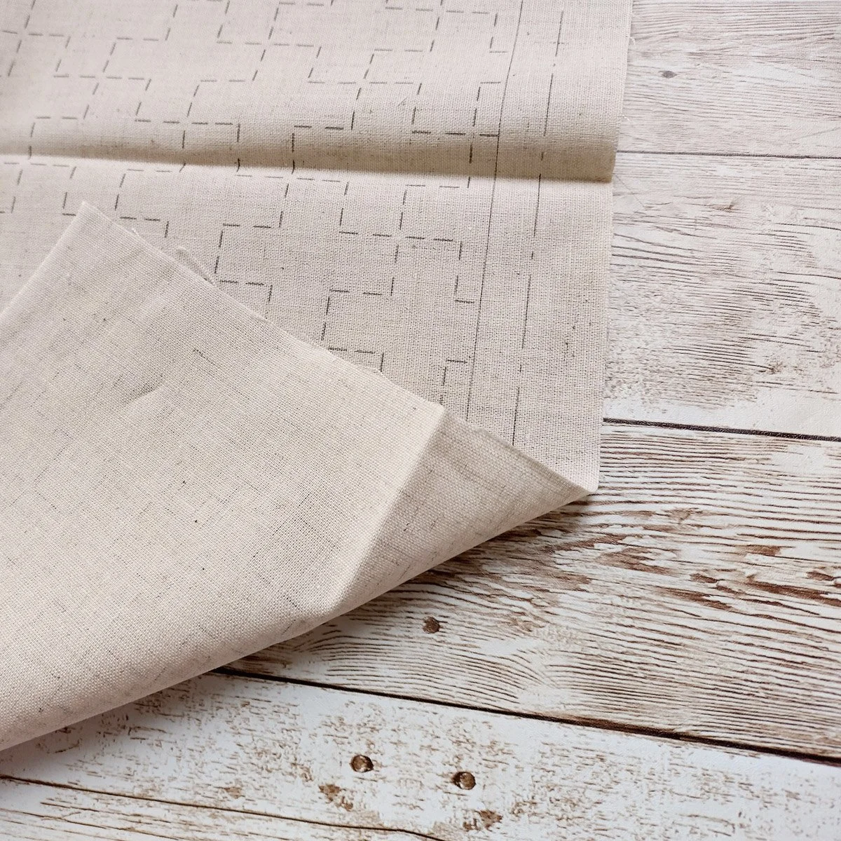 Cosmo, Hidamari Sashiko Pre-printed Wash-Away Panel Jujitsu-Tusnagi, Cross Pattern, Cotton & Linen Blend