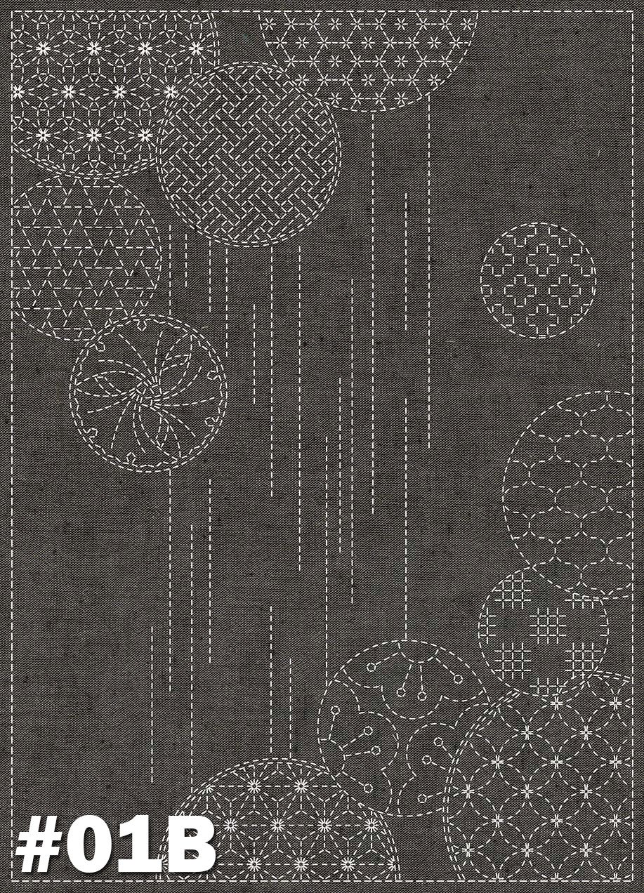 Sashiko Panel Kit, Pre-printed Yarn Dyed Cotton, nep fabric, hand-dyed panel, designed by qh textiles.