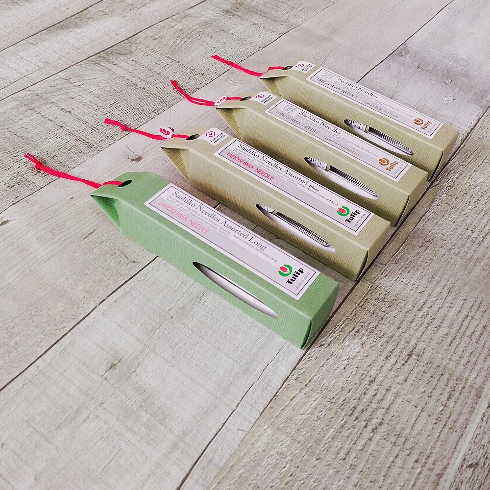 Tulip Sashiko Needles feature a big eye, strong body, and sharp point. These premium Japanese embroidery needles are made in Hiroshima, Japan. Enjoy hours of stitching with reduced fatigue!