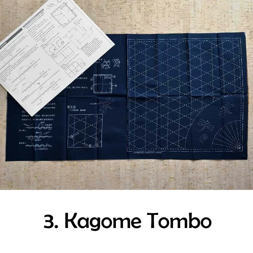 843k-6 Kogome and Tombo. Daruma Yume-Fukin Sashiko Pre-printed Fabric Sashiko Sampler