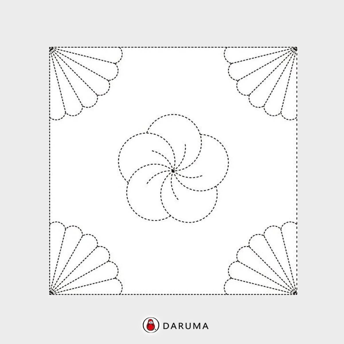 843K-5 Kikuzashi White.Daruma Yume-Fukin Sashiko Pre-printed Fabric Sashiko Sampler .
