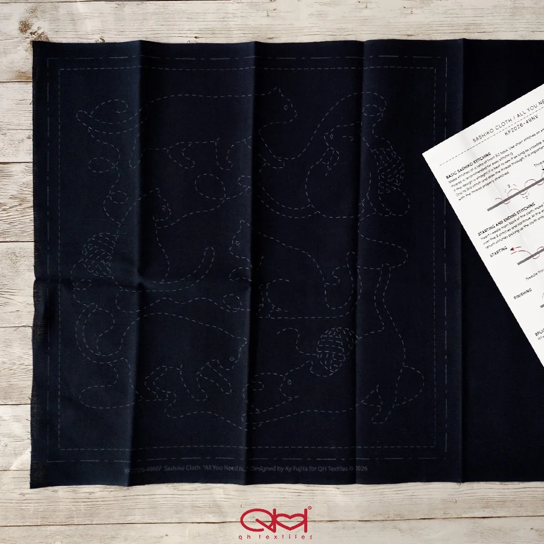 KF2026-49NV All you need is... Sashiko Panel, Pre-printed Cotton Hand-Printed