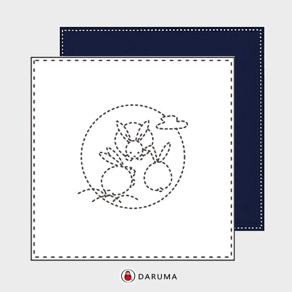 843K-112 Moon Rabbits. Daruma Yume-Fukin Sashiko Pre-printed Fabric Sashiko Sampler