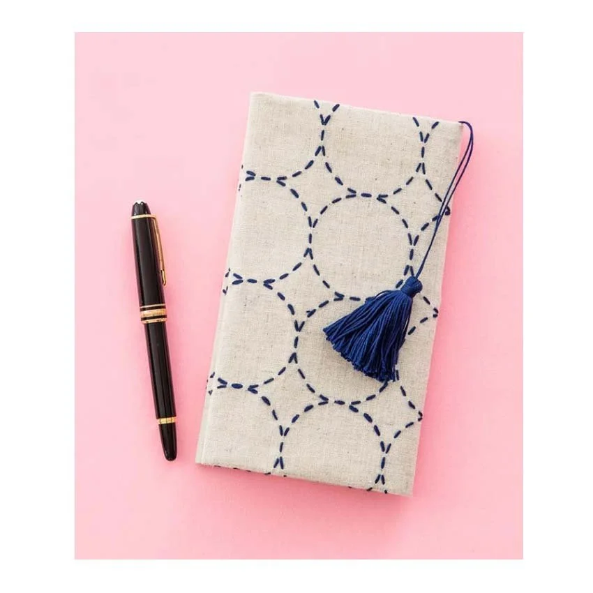 Cosmo, Hidamari Sashiko Pre-printed Wash-Away Panel, Herringbone Pattern, Cotton & Linen Blend panel.