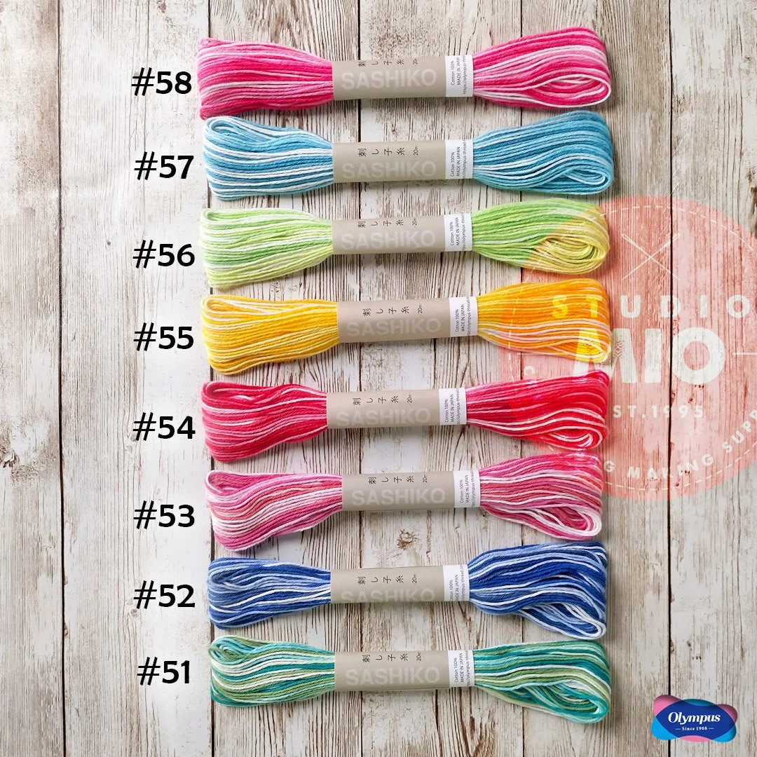 Olympus Variegated Bokashi Sashiko Threads, 100m (Approx. 22 Yds) skeins, 6 Strands, Japanese Embroidery Floss. Made in Japan.