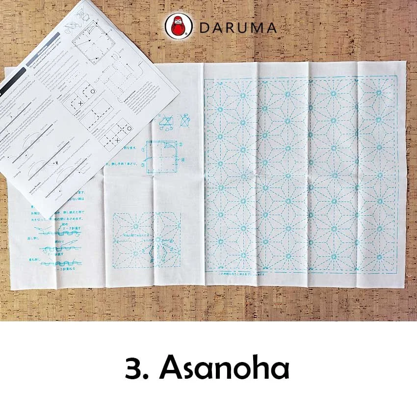 845S-202 Asanoha. Daruma Yume-Fukin Sashiko Pre-printed Fabric Sashiko Sampler