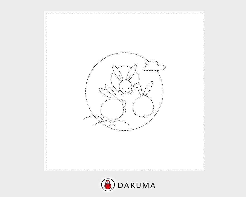 Daruma Sashiko Pre-printed Fabric Sashiko Sampler Wash-Away Rabbit