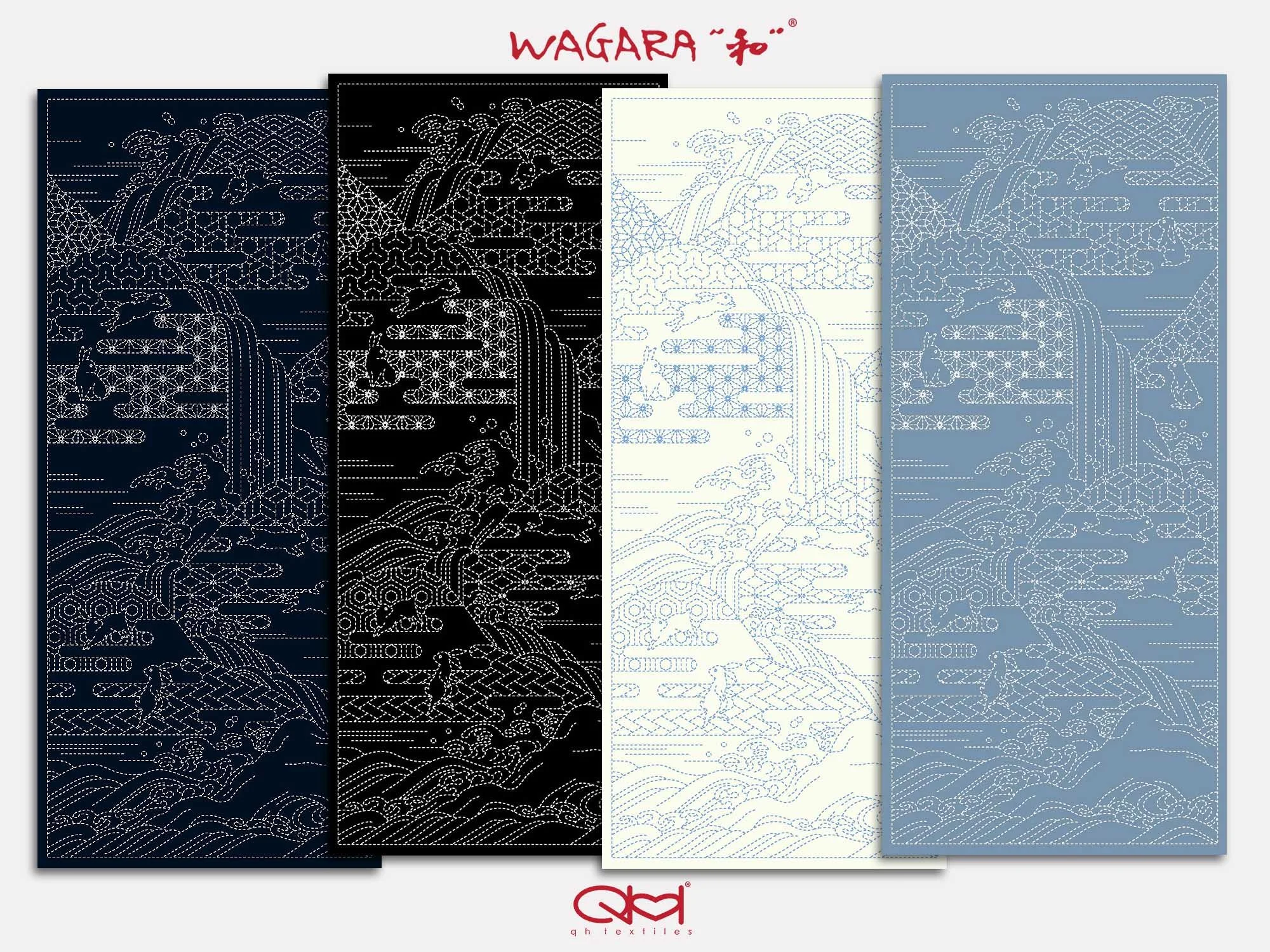 Wagara Sashiko Panel, Furusato - Hometown , Preprinted Cotton 100%. Designed by QH Textiles.KF1128 Furusato.jpg