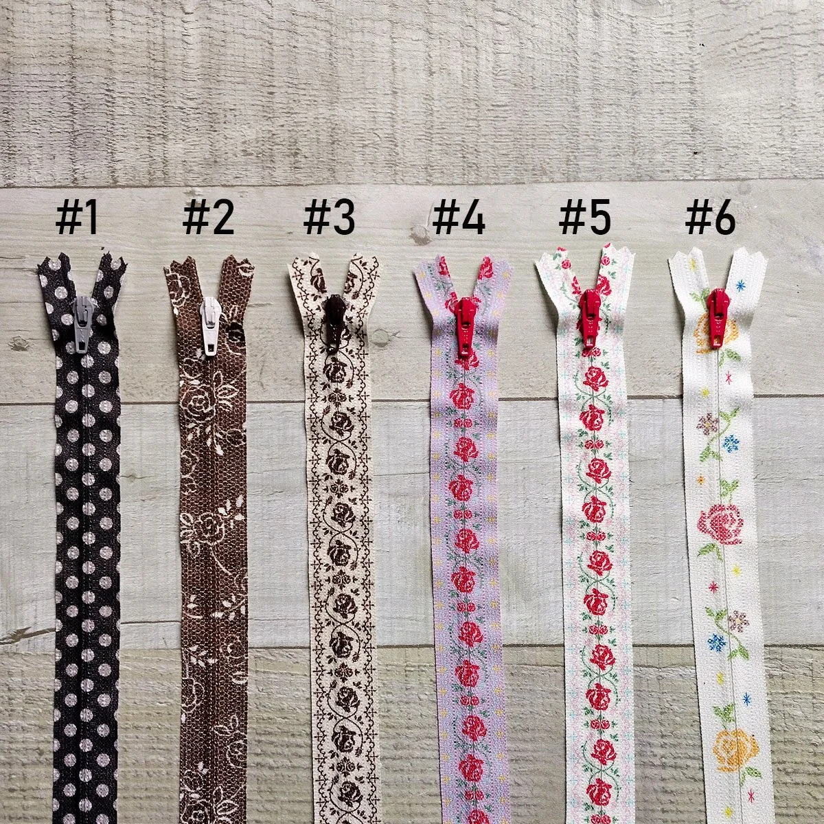 Genuine YKK Printed Zipper 20cm, Closed-end zipper, dotty and floral designs