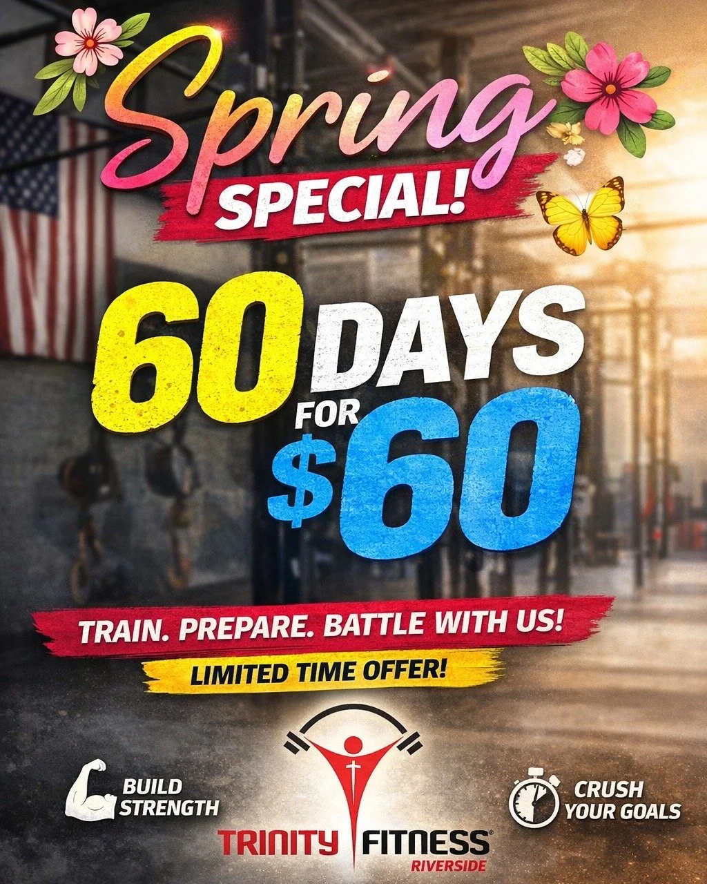 ONLY 1 WEEK LEFT to sign up with our Spring Special! Your first 60 days for only $60. 
https://tfriverside.pushpress.com/landing/plans/plan_3514dec84bfc41