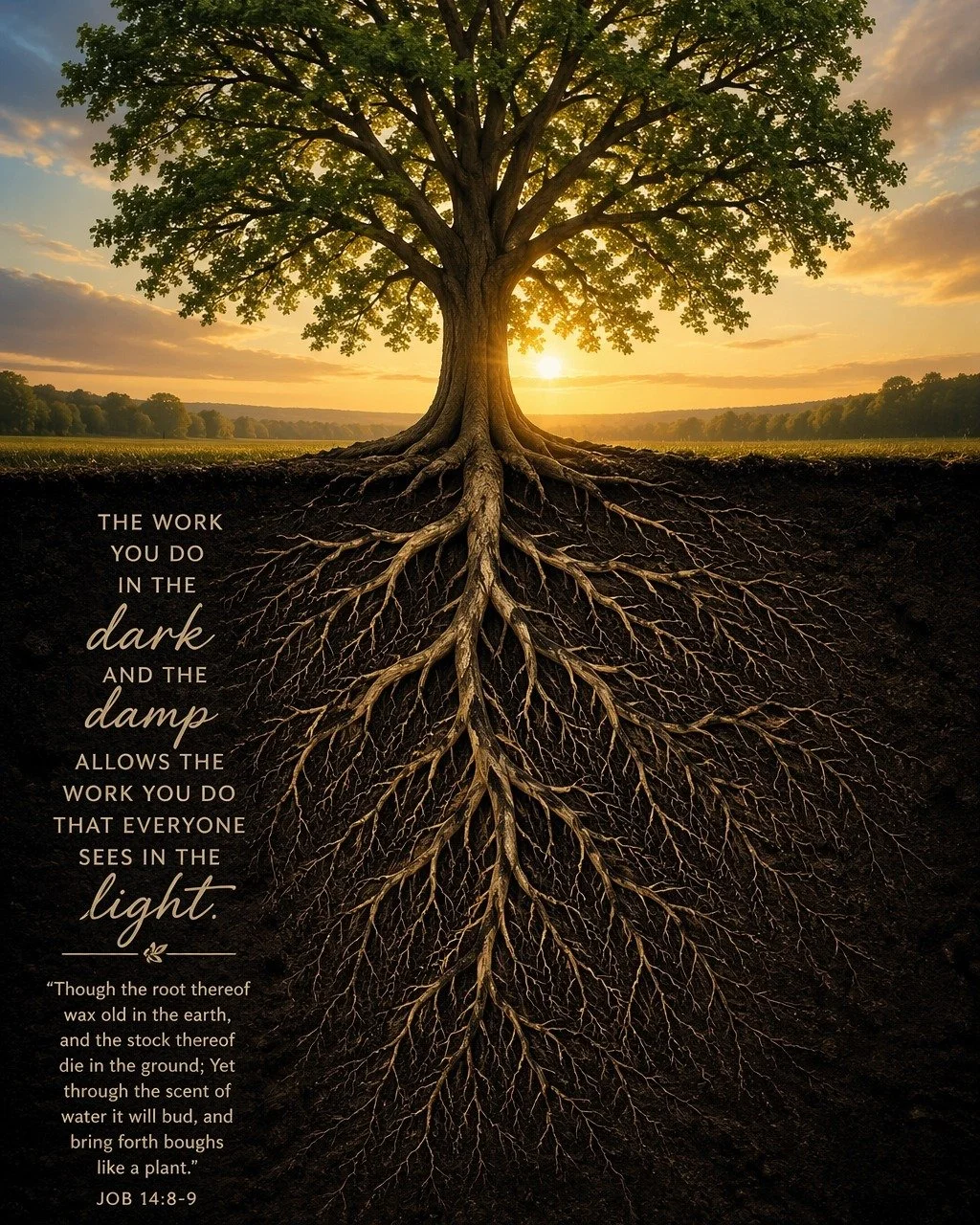 A tree never grows in just one direction. Even when all we notice is the upward stretch of branches toward the sky, there is another story unfolding beneath the surface. Hidden from view, roots are pushing outward and downward, pressing against hard 