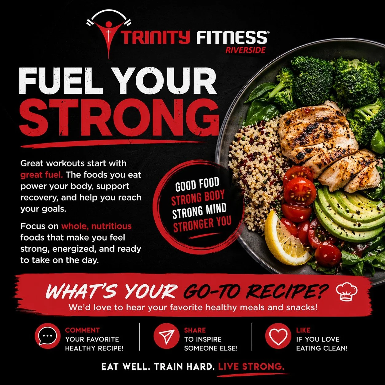 🥗 FUEL YOUR STRONG 💪

What you put into your body matters just as much as how you train. The right foods help you recover faster, build strength, and keep your energy high 🔥

We&rsquo;re all about balance, consistency, and finding meals that make 