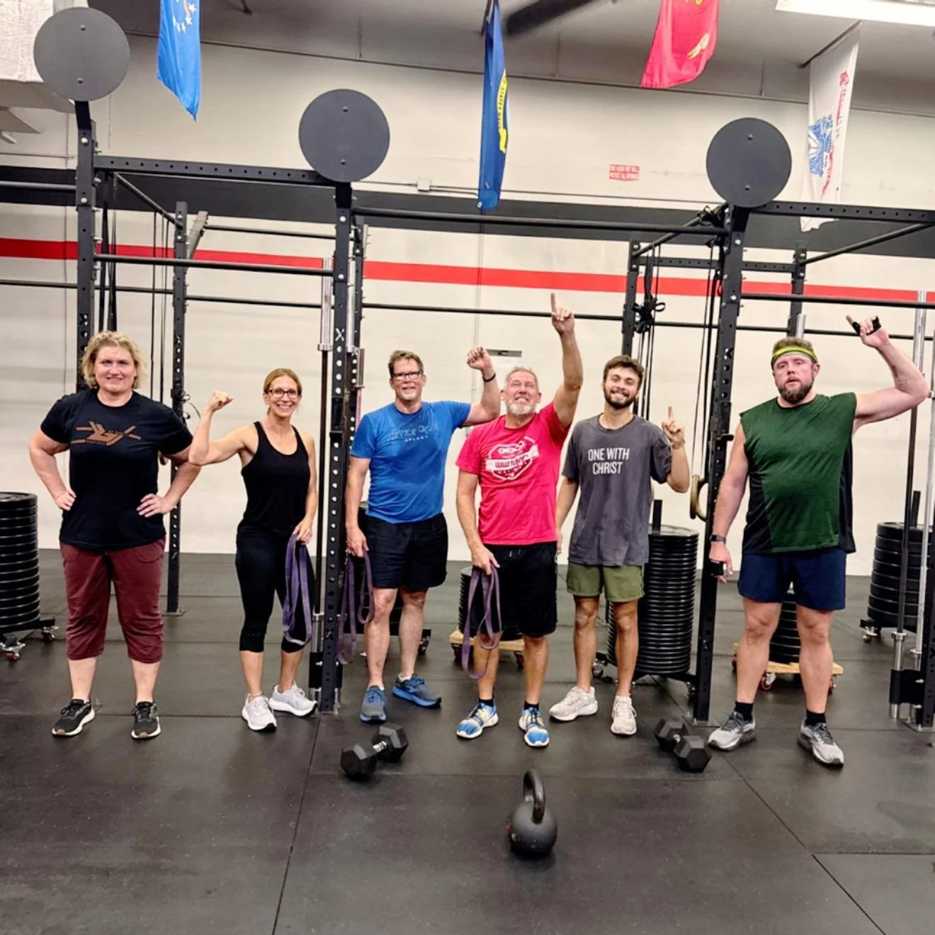 This mornings 5 AM warriors battled heavy back squats, skaters, DB push press, push ups, and Goblet squats while being reminded to hand over their cares to God.