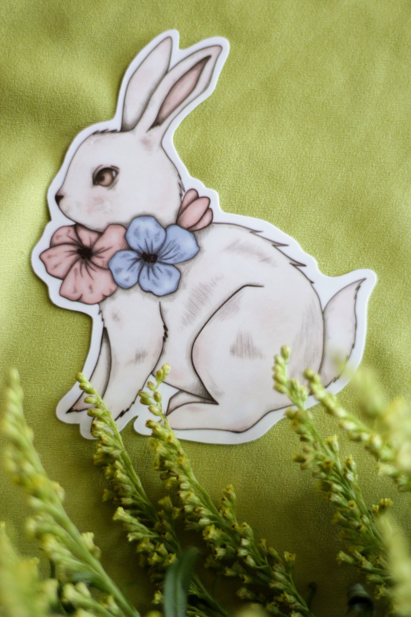 Floral Rabbit Die Cut Vinyl Sticker