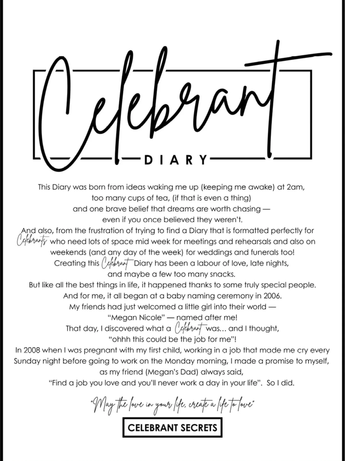 🖤 My Celebrant Diary was a dream I never knew I wanted to bring to life.... but eeeekkkk I did it! But I did always know I wanted to find a job that never felt like I was working a day in my life... and eeeekkk I did that too. All thanks to my life 