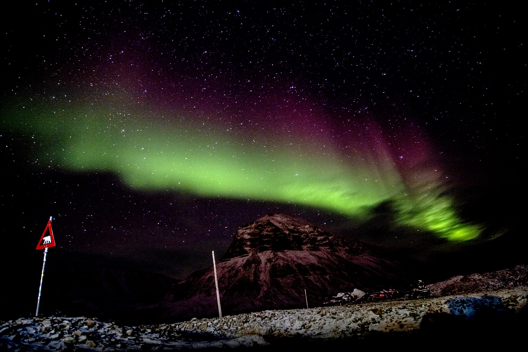Northern lights and the polar bear sign