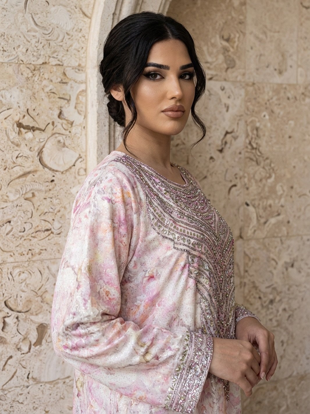 Think pink. ✨

Our signature Mukhawar in a delicate baby pink. 

$70 on sale.

Only a few pieces left&mdash;DM for size availability. 🎀