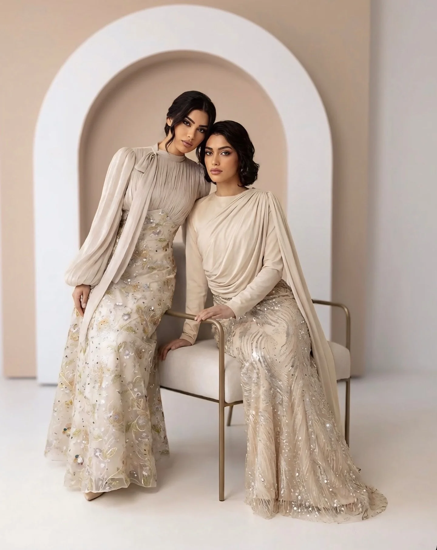 Lisbone and the Tina✨ 
From the intricate floral embroidery of the Lisbone to the sophisticated draped silhouette of the Tina, these gowns redefine modest luxury.

Lisbone (Left)✨

Fabric: Premium Chiffon &amp; Organza Blend with intricate 3D floral 